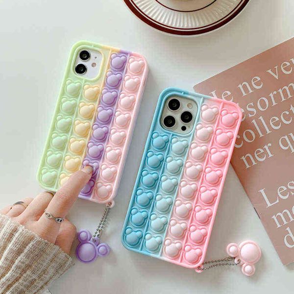 3d Bear Push Bubble Case for Iphone 12mini 11 Pro Soft Shockproof Back Cover for x Xs Xr Se20 6 7 8 Plus