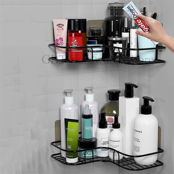 Kitchen Storage Bathroom Accessories Shelf Shower Wall Mount Shampoo Holder With Suction Cup No Drilling Desk organizer 211102