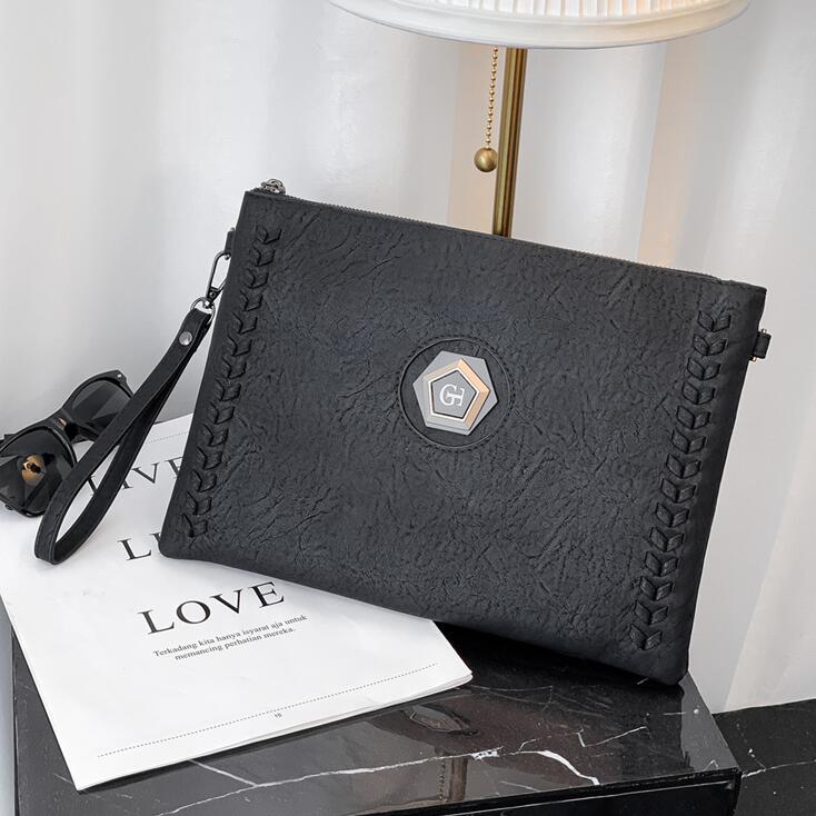 Factory direct men shoulder bags simple atmospheric black envelopes file bag street fashion woven handbag versatile wear-resistant leather backpacks