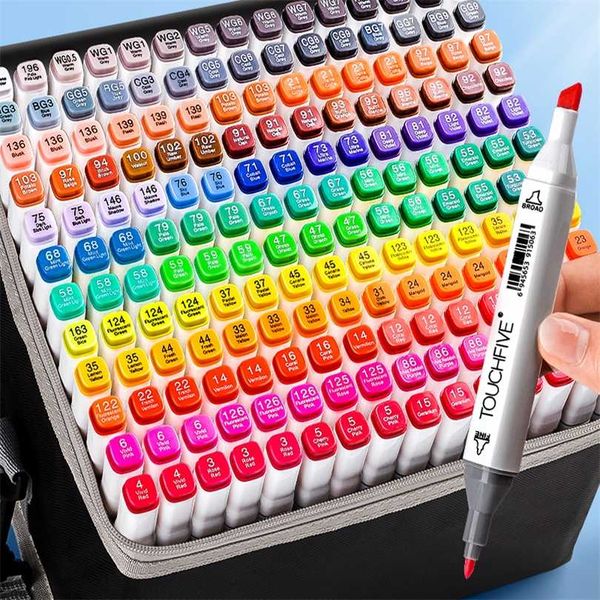 30-40-60-80-108-168 Colors Markers Manga Sketching Alcohol Felt Dual Brush Pen Art School Supplies Drawing Set 211104