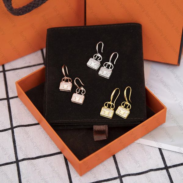 Stone Earrings Bag Design for Lady Woman Beauty Ear Studs Womens Fashion Party Gift Eardrop 3 Color Top Quality