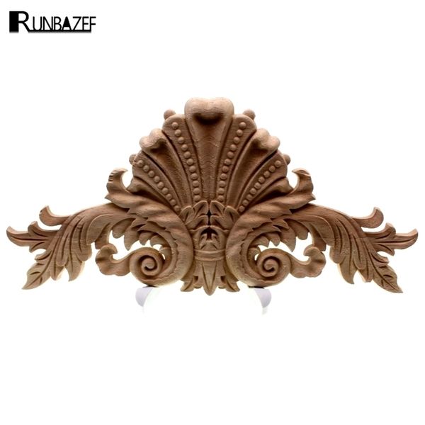 RUNBAZEF Antique Decorative Wood Appliques Furniture Decor Cabinet Door Irregular Wooden Mouldings Flower Carving Figurine Craft 211105