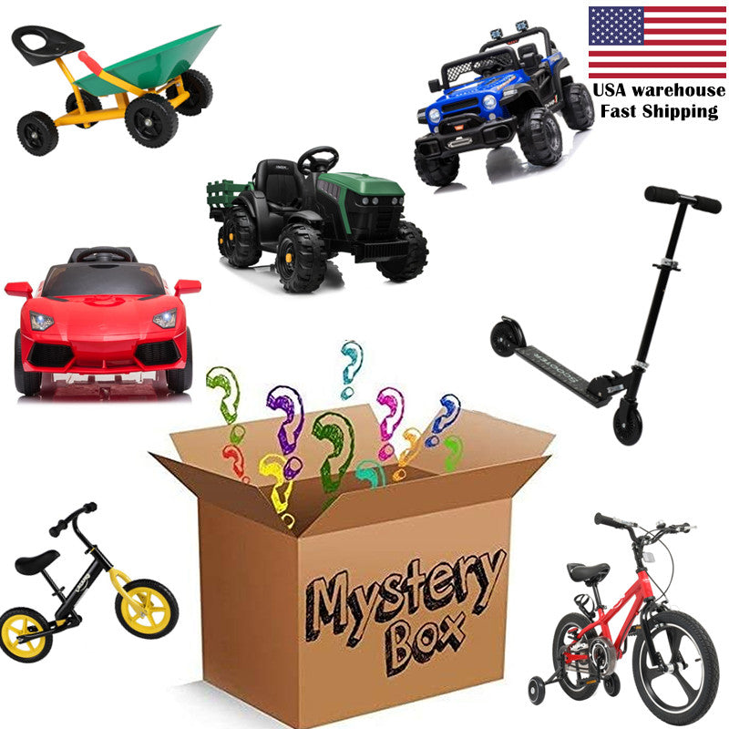 50% off Mystery Toy Box have a chance to open: Balance Bike, Scooter, Bicycle, Sand Dumper with Wheels, Kids Ride On Car Rechargeable Toy and other