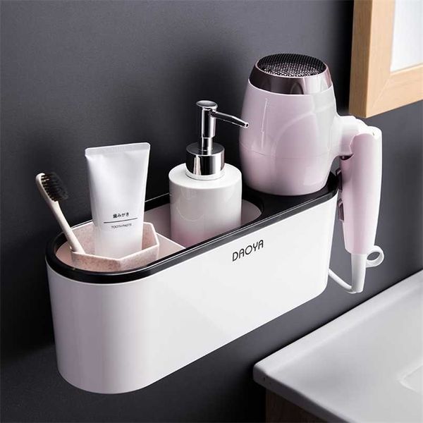 Hair Dryer Holder Bathroom Shelf Wall Organizer Storage For Adhesive Punch-Free Free Ship 211112