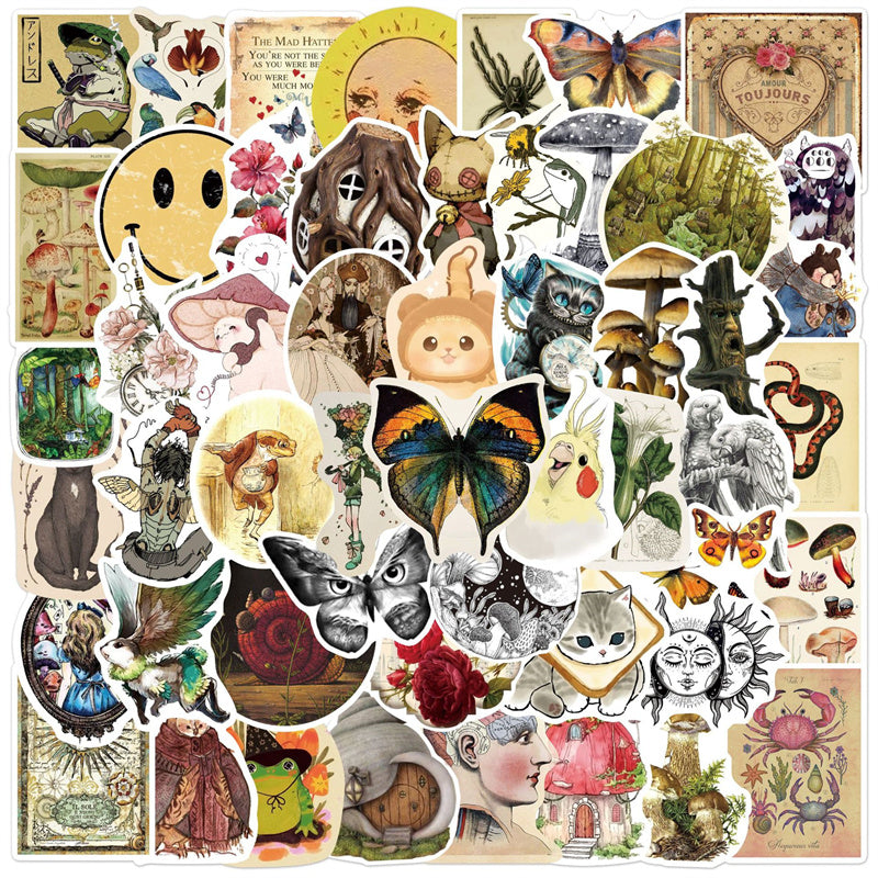 50pcs-Lot Waterproof Retro Design Stickers Animal Plant DIY Graffiti Decals For Notebook Luggage iPad Phone Scooter Car Guitar Games Skateboard Gift