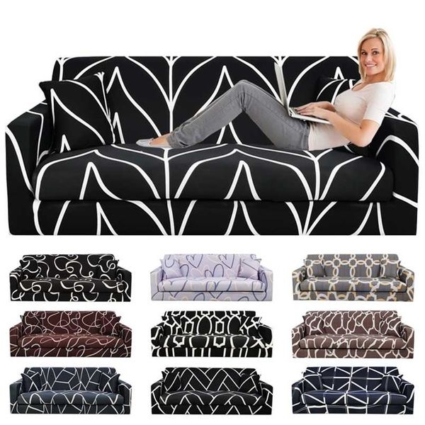 Elastic Corner L Sofa Cover For Living Room Stripe Printing Stretch Magic Sectional Slipcover 1 2 3 4 Seat Throw Armchairs 211116
