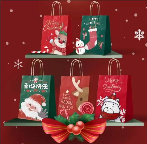 Christmas cartoon candy gift bag Santa Claus deer bear tree paper bags handbags Party Supplies Decorations different colors
