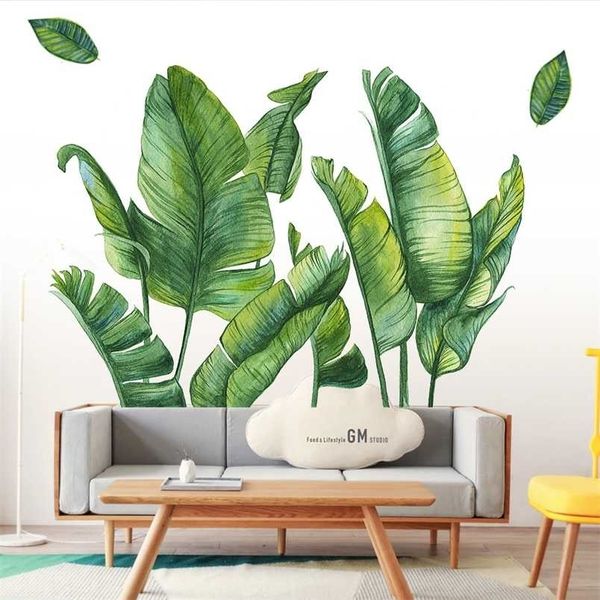 Hand Painted Green Banana Leaf Wall Stickers for Living room Bedroom Wall Decor Vinyl Plants Wall Decals Murals Home Decoration 211124
