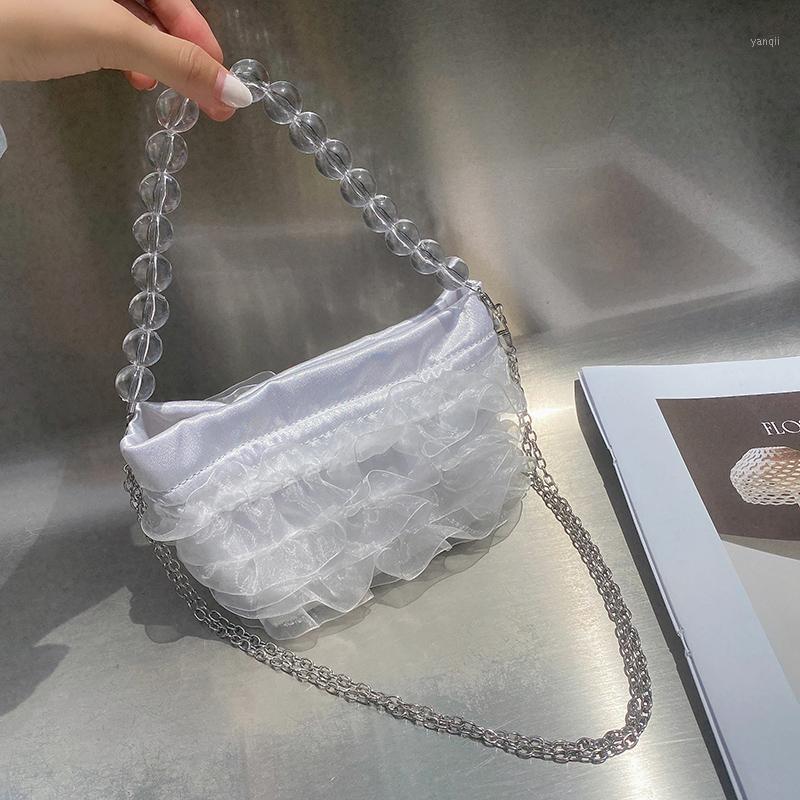 Evening Bags Women Bag Summer 2021 Princess PU Flap Beading Scarves Lady Solid Shoulder Handbag MINI Purse Aesthetic