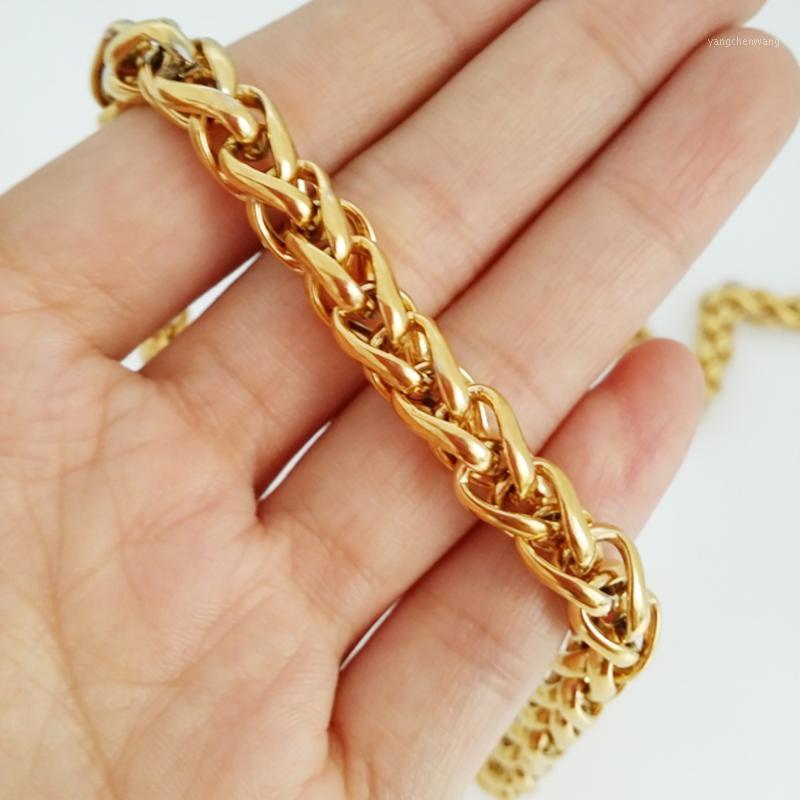 Chains Design 18K Gold 316L Stainless Steel Wheat Chain Necklaces For Men Women Fashion Style Choker Jewelry 6mm 24inch