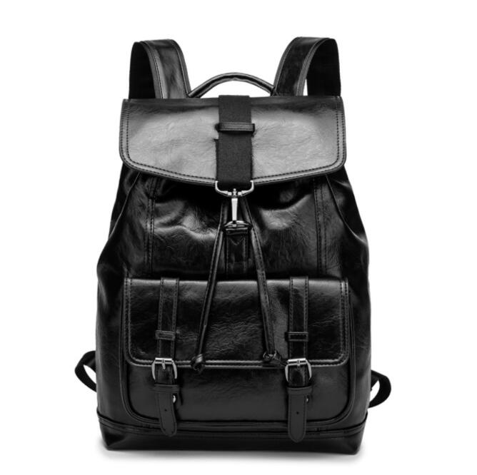 Factory wholesale men bag fashion upgrade PU leather leisure backpack trend flip rope student backpacks simple Korean handbag