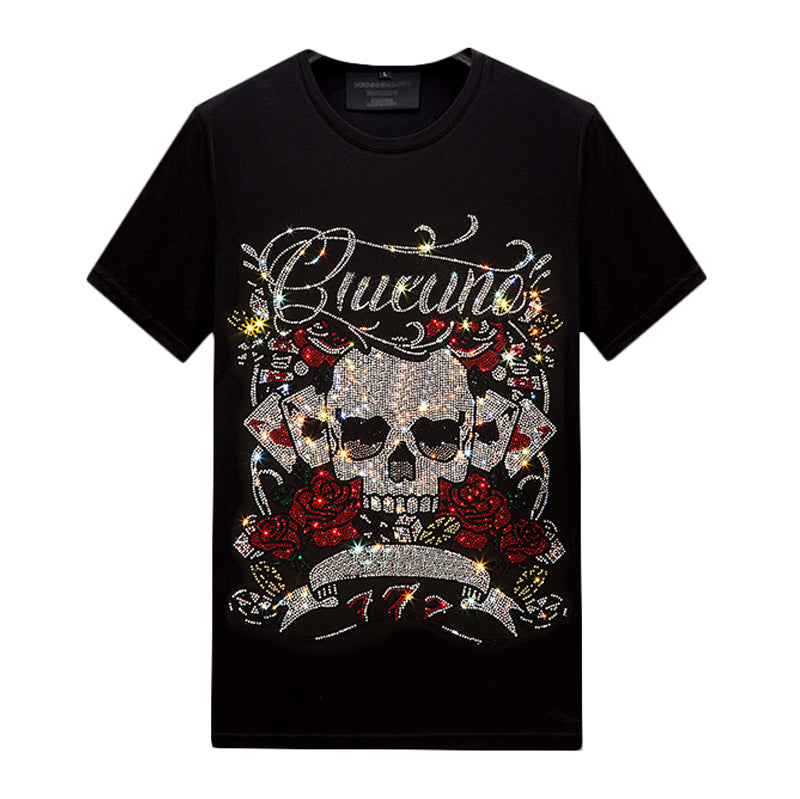 Mens Tops Hot Rhinestone Short Sleeved Designer T-shirt Summer Crew Neck Shirts Hip Hop Casual Tee Mercerized Cotton S-6XL R71T