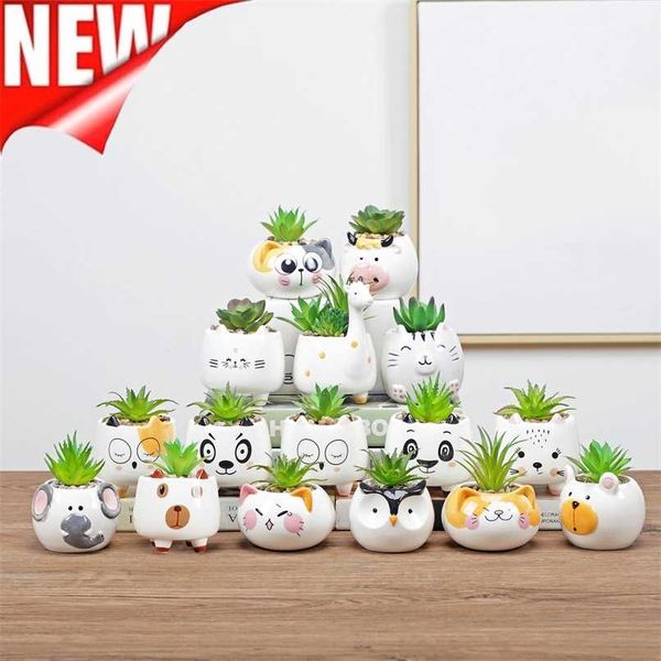 Cute Animal Flower Pot Ceramic Vase Planter Desktop Ornaments Home Decor Garden Succulent Plant 211130