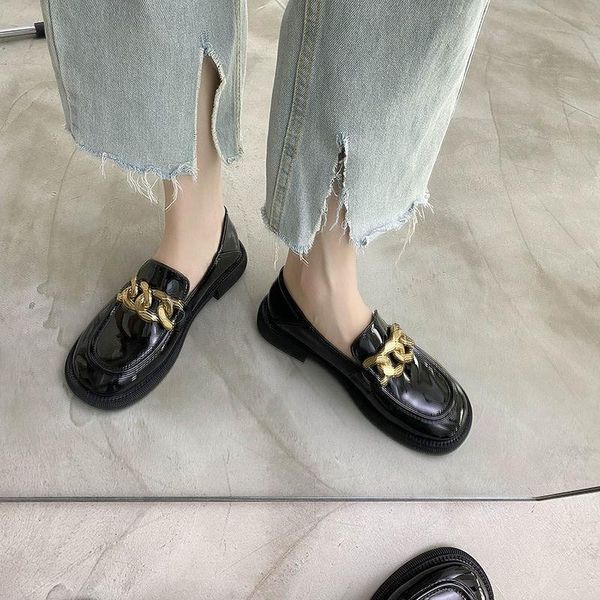 Dress Shoes Women For Metal Buckle English Style 2021 Loafers Patent Leather Low Heel ThickLX241017