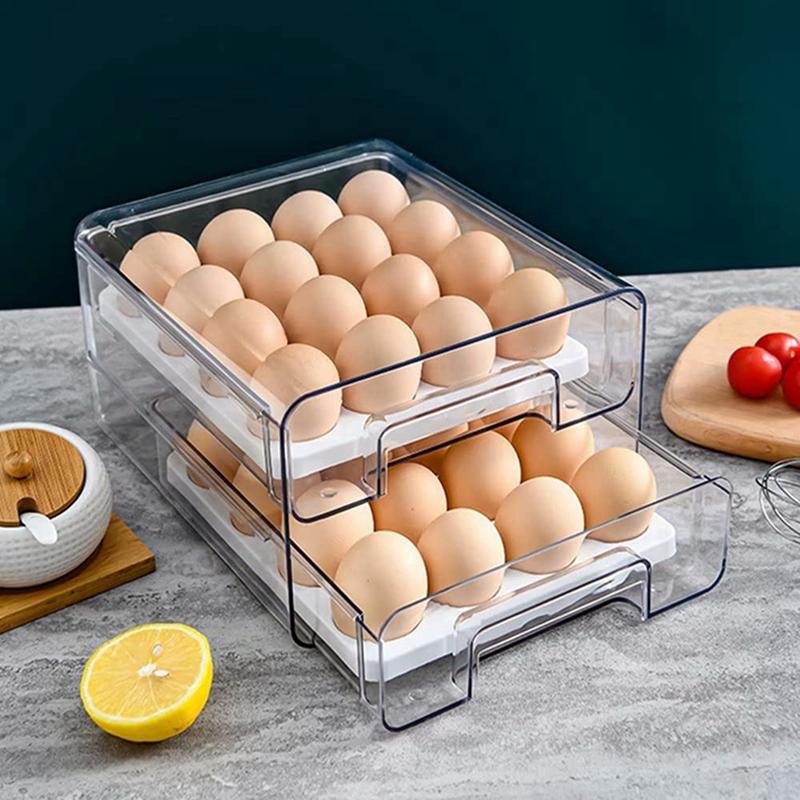 Jewelry Pouches, Bags Egg Holder For Refrigerator With Removable Tray 32 Grid 2-Layer Drawer Type Storage Box Fridge
