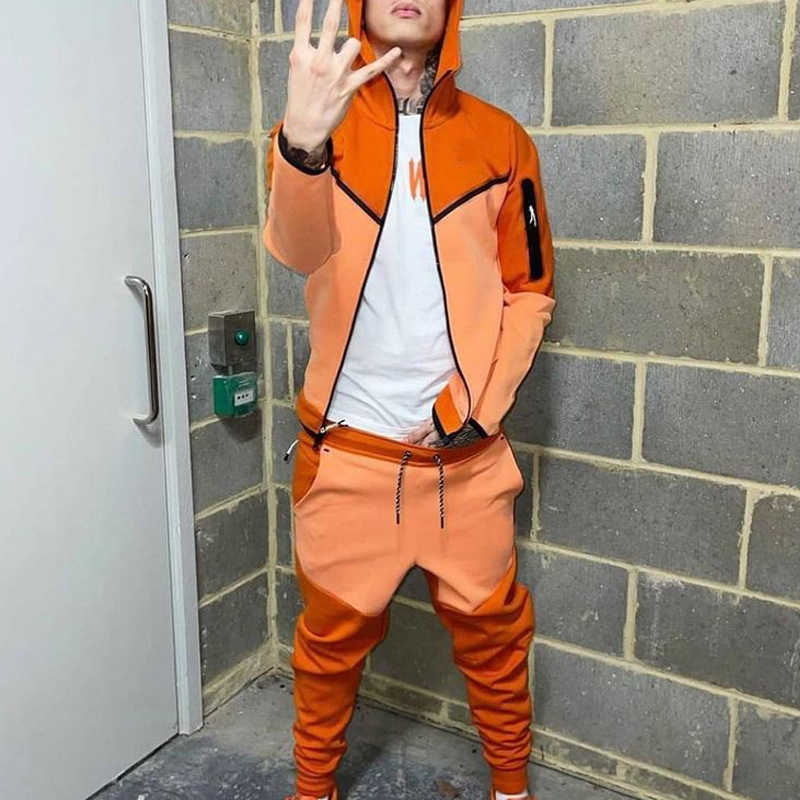 2021 Men spotrwear tech fleece tracksuit long pant sleeve hoodie sweatshirt tracksuits mens sports jogger jacket torouser orange black blue