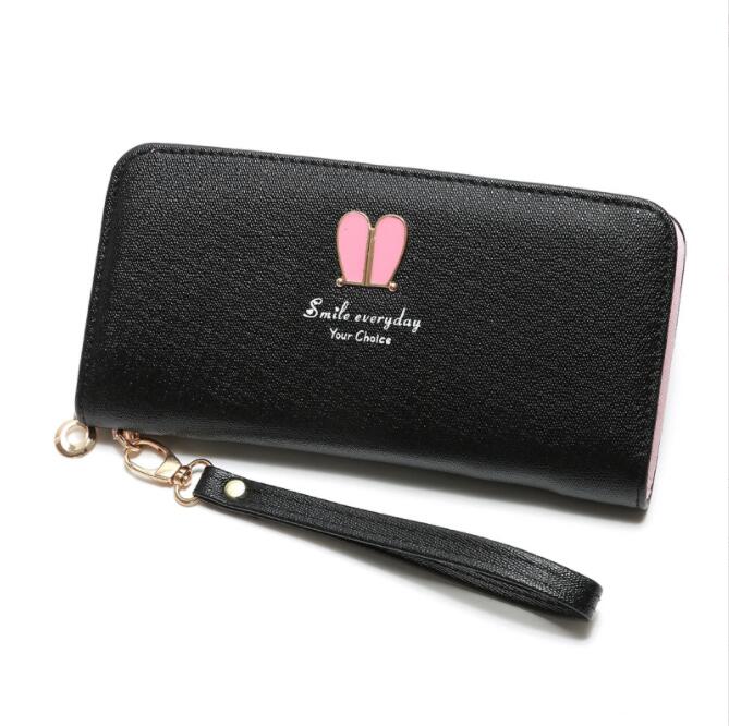 Factory wholesale women handbag leather wallet Korean large capacity womens fashion leathers rabbit ears long wallets candy color hand purse