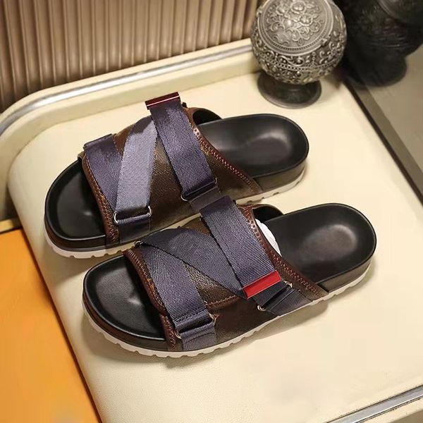 Slippers Black Alpha Oblique Jacquard Fashion Summer Luxury White Nylon Bands Sandy Beach Sandals Loafer