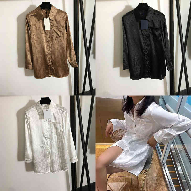 22ss designer clothes shirts dress women double F jacquard logo brand silk long sleeve t-shirt album 9 colors Fashion Blouses female Appare lapel to