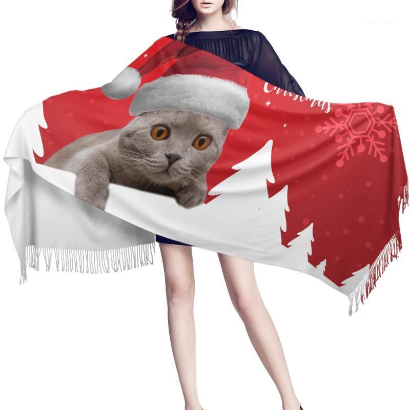 Scarves Christmas Cat Women Cashmere Beach Scarf Spring Summer Thin Pashmina Shawls And Wrap Female Foulard Hijab Stoles