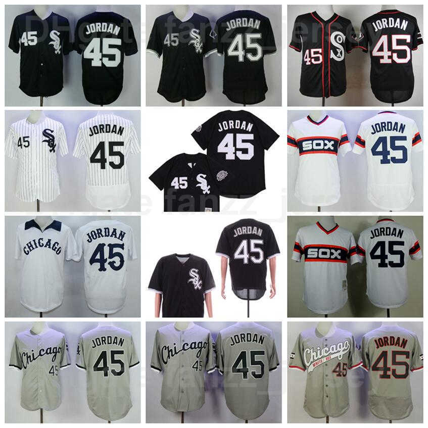 Men Baseball 45 Michael Retro Jersey 1983 1994 Vintage Pinstripe Pullover Stitched Black White Grey Team Flexbase Cool Base Retire High Quality