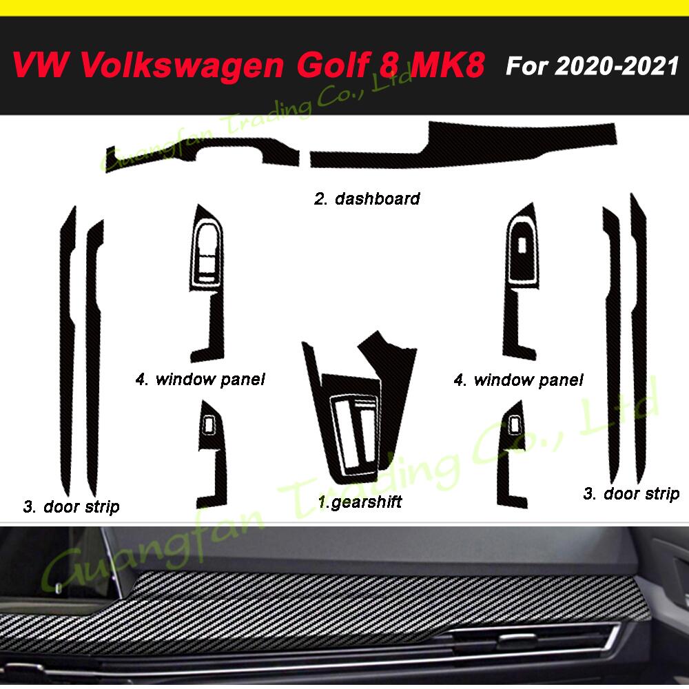 For Volkswagen Golf 8 MK8 2020-2021 Interior Central Control Panel Door Handle 3D-5D Carbon Fiber Stickers Decals Car styling Accessorie