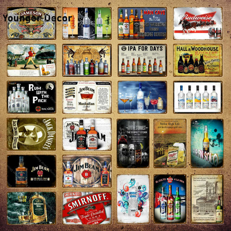 Man Cave Drinks Beer Wine Metal Tin Signs Whiskey Plaque Vintage Painting Poster Wall Sticker Pub Bar Club Home Decor YI-166