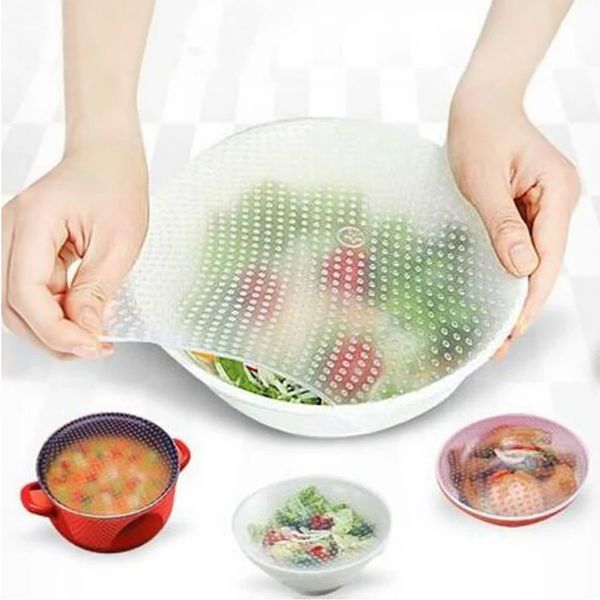 4Pcs-Set Silicone Stretch Lids Kitchen Tool Reusable Multifunctional Eco Fresh Food Storage Saver Wrap Seal Cover Wrap Stretch Lids JY0084