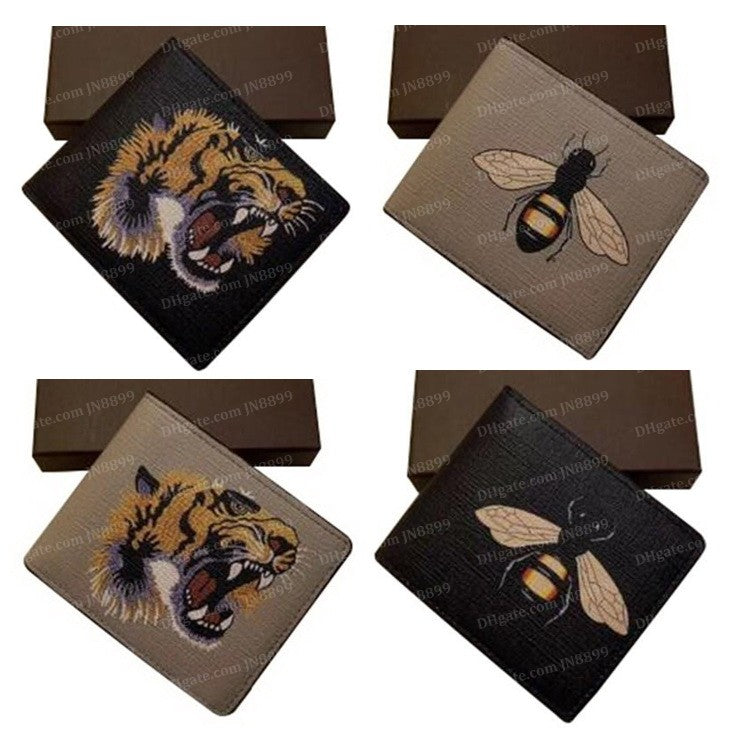 Men Animal Short Wallet Leather Black Snake Tiger Bee Wallets Fashion Man Purse Multi-Card Open Card Holders Purses With Gift Box