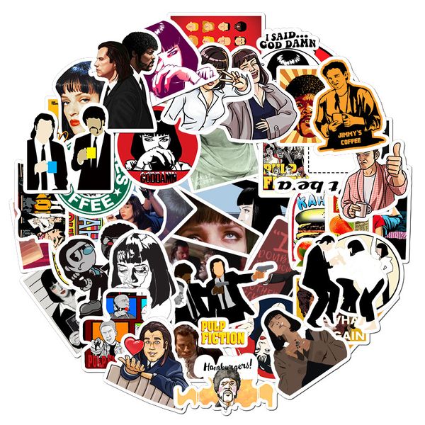 50 pcs-lot Car Stickers Pulp Fiction For Laptop Skateboard Pad Bicycle Motorcycle PS4 Phone Luggage Decal Pvc guitar Stickers