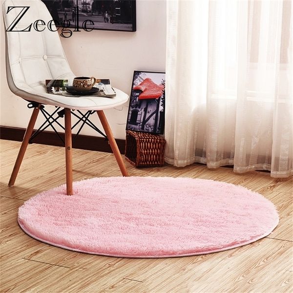 Fluffy Round Carpet Rug for Living Room Bedroom Decor Floor Mat Shaggy Area Long Plush Kids Anti-slip 220301