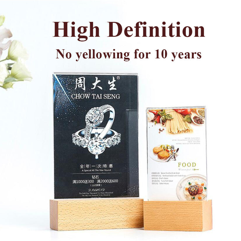 A4 210 * 350 48 mm Hot Selling Wood Sign Acrylic Display Stand Holder Menu Paper Board For Restaurant And Coffee Shop