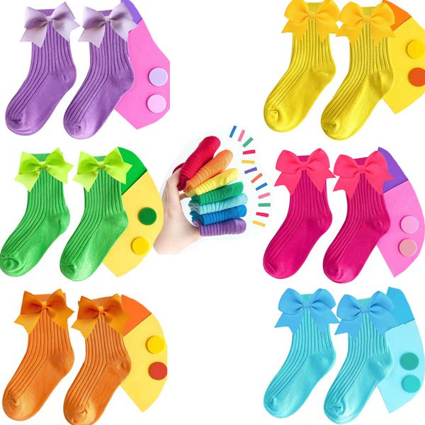 Spring New Candy Colors Baby Knee High Socks Girls Boys Toddler Bows Infant Cute Sock FIT 0-12 Years Wholesale 5PAIRS-10PCS