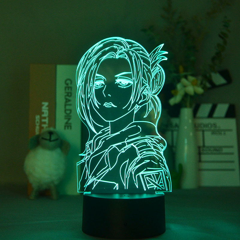 Acrylic 3D Night Light LED Nightlight Plug In Attack on Titan Annie Leonhart Desk Lamp Bluetooth Base Room Decoration Teenager Gift