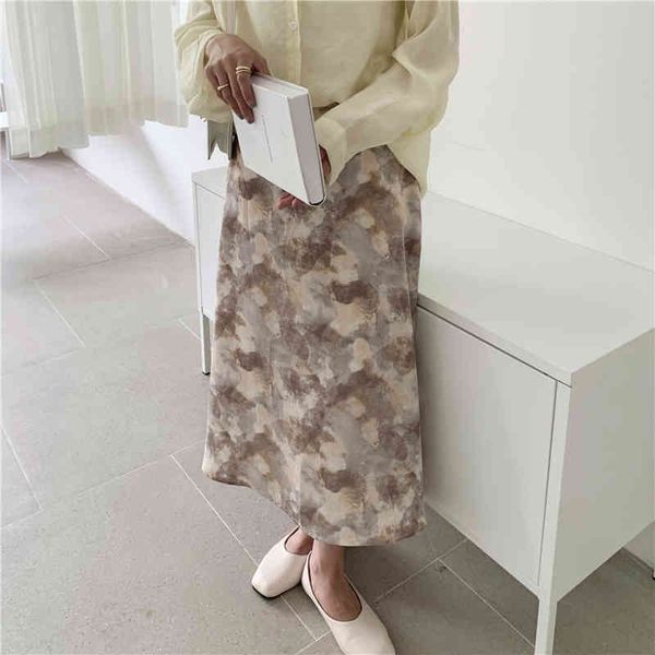 Elegance Retro Office Lady Printed Flowers Gentle Vintage All Match High Street Women Florals Waist Long Skirts 210421