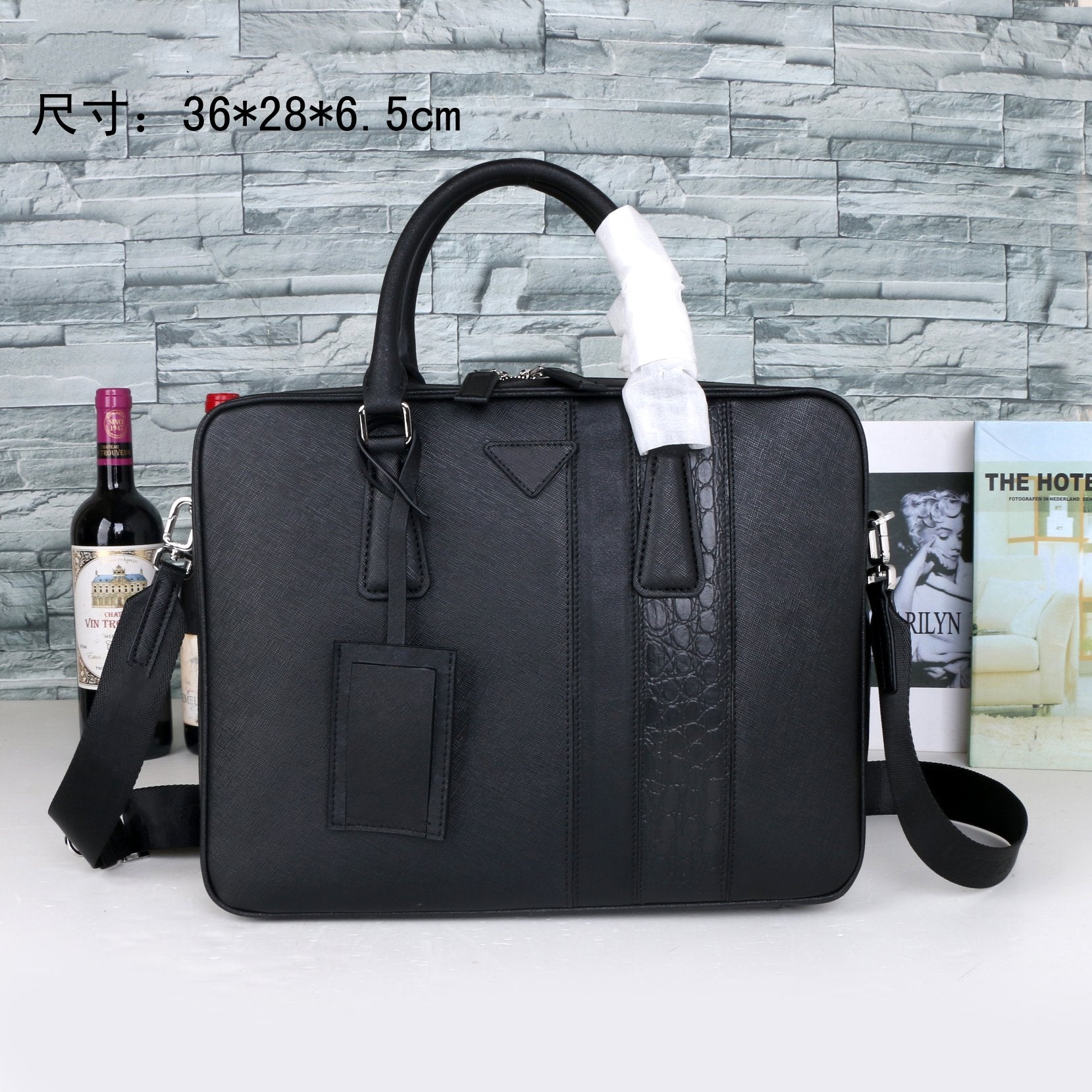2021 men&#039;s black leather designer briefcase laptop bag large capacity retro fashion office handbag