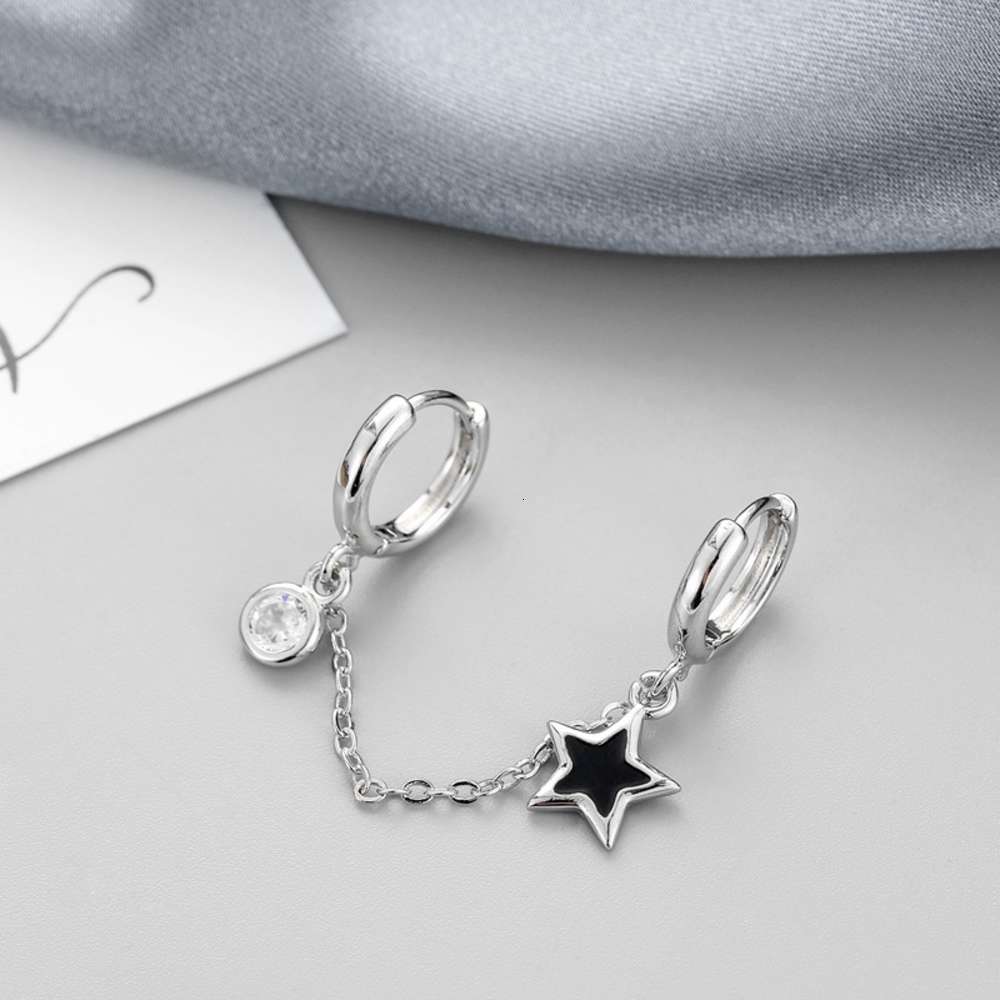 dongdamen double hole one-piece ear buckle Japanese and Korean personality five pointed star drop earrings simple zirconium drill
