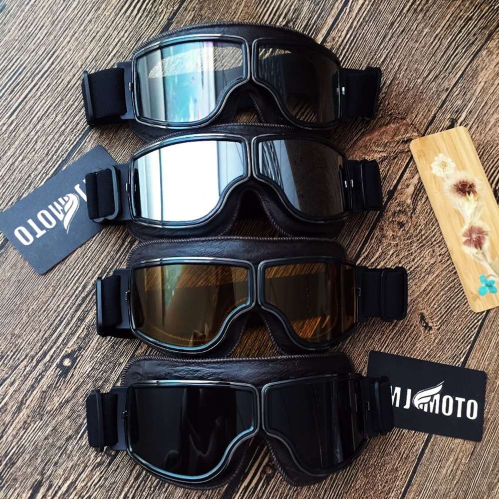 MJMOTO Vintage Motorcycle Moto helmet glasses Leather Pilot Locomotive goggles Cruiser Scooter Goggle