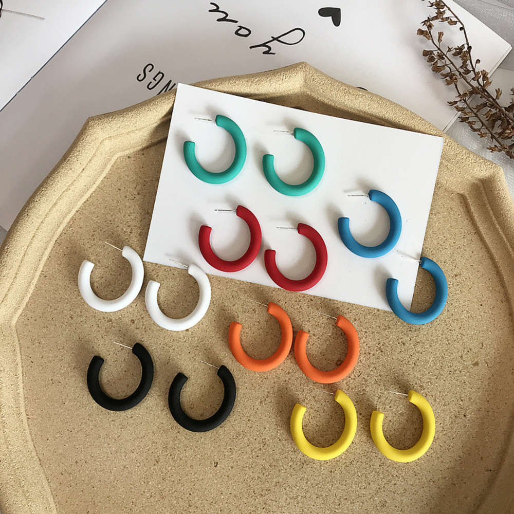 S925 silver needle new fashion acrylic net red circle candy color C-shaped Earrings female ear accessories