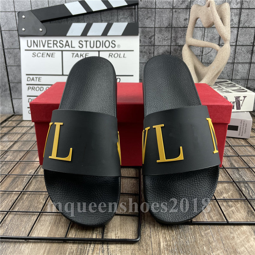 Mens Slippers Scuffs Slides Ladies Womens Summer Sandals Beach Slide Ladies Trendy Shoes Casual Rubber Home Office Slipper 36-46 With Box