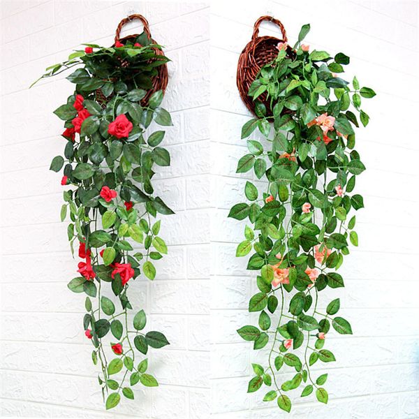 Artificial Hanging Rose Flowers Garden Decoration 7 Colors Eco-friendly Plants Vine Leaves DIY For Home Wedding Party Decor T9I001287