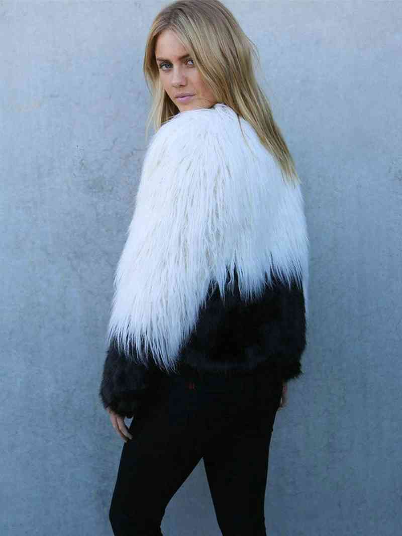 Women&#039;s Jackets Chic warm faux fur coat women ffy long sleeve female outerwear Black autumn winter short jacket hairy overcoat