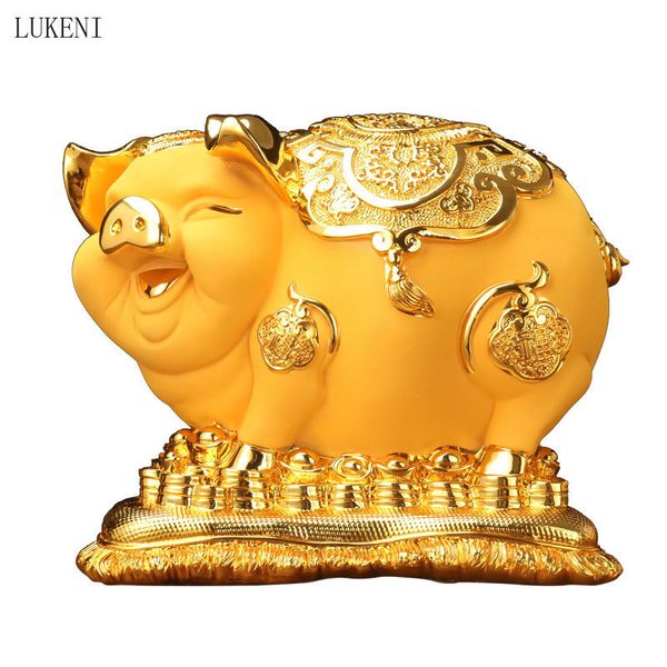 Golden Piggy Bank Large Resin Crafts Year of The Pig Business Gift Living Room TV Cabinet Decoration 210414