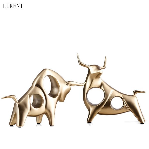 Resin Crafts Lucky Feng Shui Town House Cow Creative Opening Gift Study Office Desktop Decoration 210414