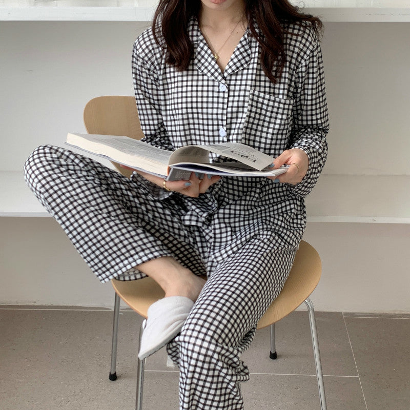Casual Dresses 2021 Long Sleeve Sleepwear Plaid Women Home Chic Comfortable Loose Cotton Fashion Pajamas Two Piece Suits Sets 57YY