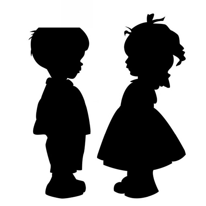 Cute Boy and Girl Holding Hands Waterproof Motorcycle Decals Car Stickers Car Styling Accessories Black-white, 15cm*13cm
