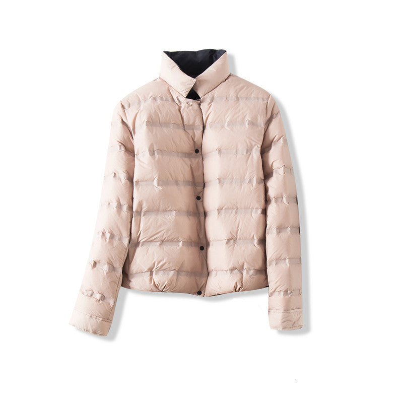 Women&#039;s Jackets Women Autumn Coat Long Sleeve Stand Collar Short Winter Thin Down Jacket Wear On Both Sides Pink Outerwear Ladies