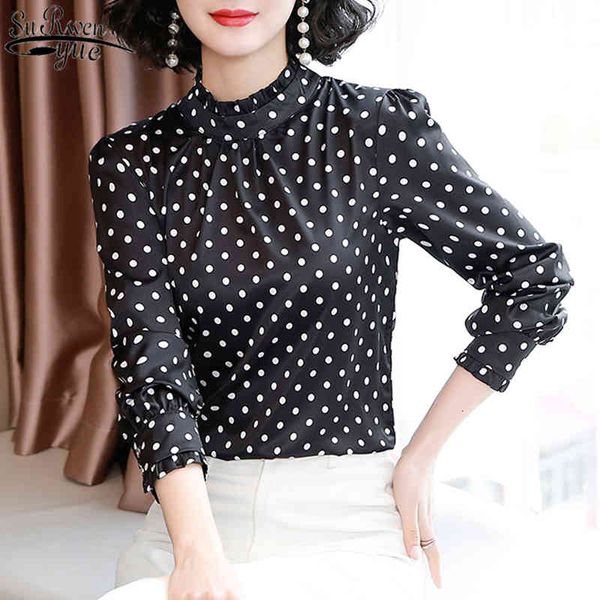 Autumn Fashion Women Shirts Blouses Fashion Long Sleeve Polka Dot Women Blouses Casual Stand Collar Women Tops Blusas 10589 210417