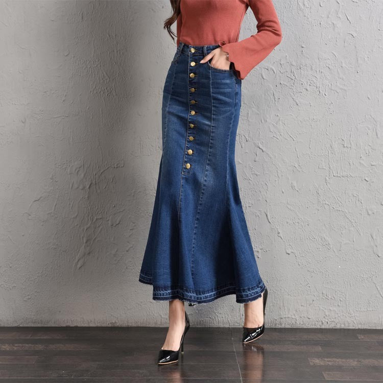 Skirts Fashion Fish Tail Denim Mermaid For Women High Waist Slim Jeans Button Long Pencil L705 LLNZ