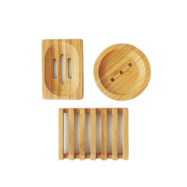 Natural Bamboo Wood Dish 3 Styles Storage Holders Bathroom Round Drain Soap Box Rectangular Square Eco-Friendly Wooden Soaps Tray Holder